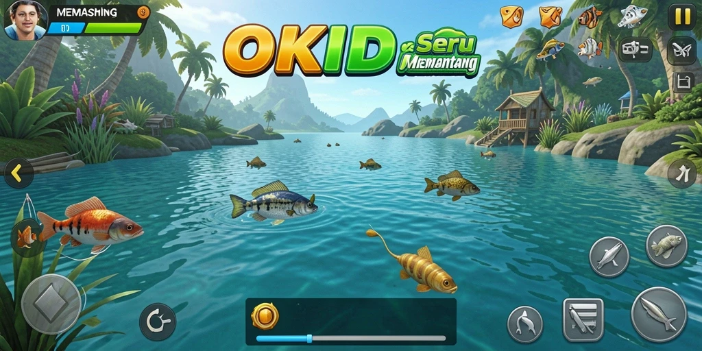 Tampilan antarmuka game Memancing OKIDR yang menakjubkan.
