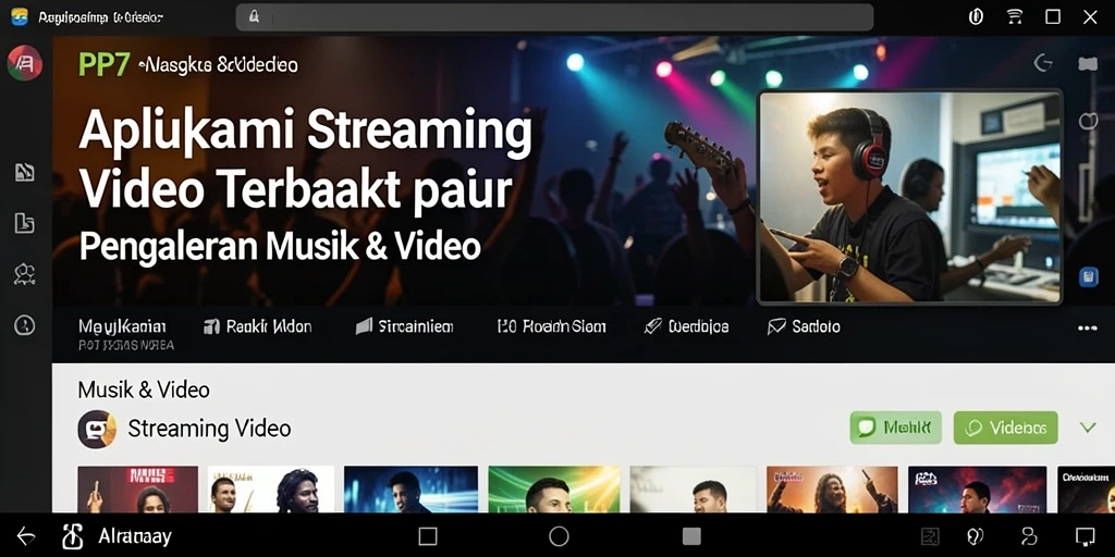 Antarmuka pengguna PP7 menampilkan berbagai pilihan video Streaming yang menarik.